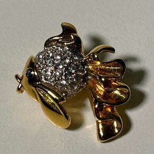 Vintage Butler Gold Tone Rhinestone Fantail Goldfish Mini Brooch Signed